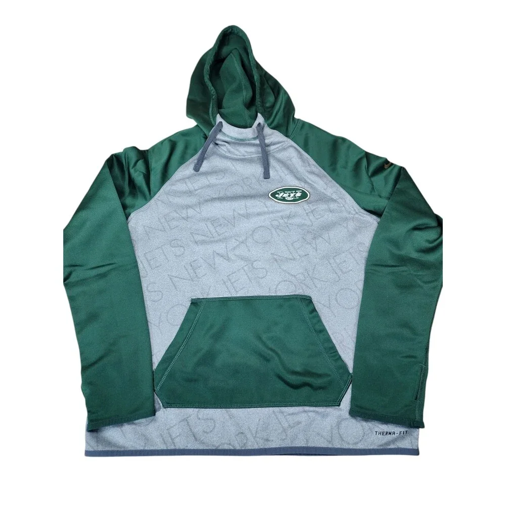 New York Jets Nike Therma Fit Hoodie Sweatshirt Youth Medium NFL Gray‎ Green